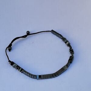 Vintage hematite cube bead bracelet 90s minimalist adjustable unisex